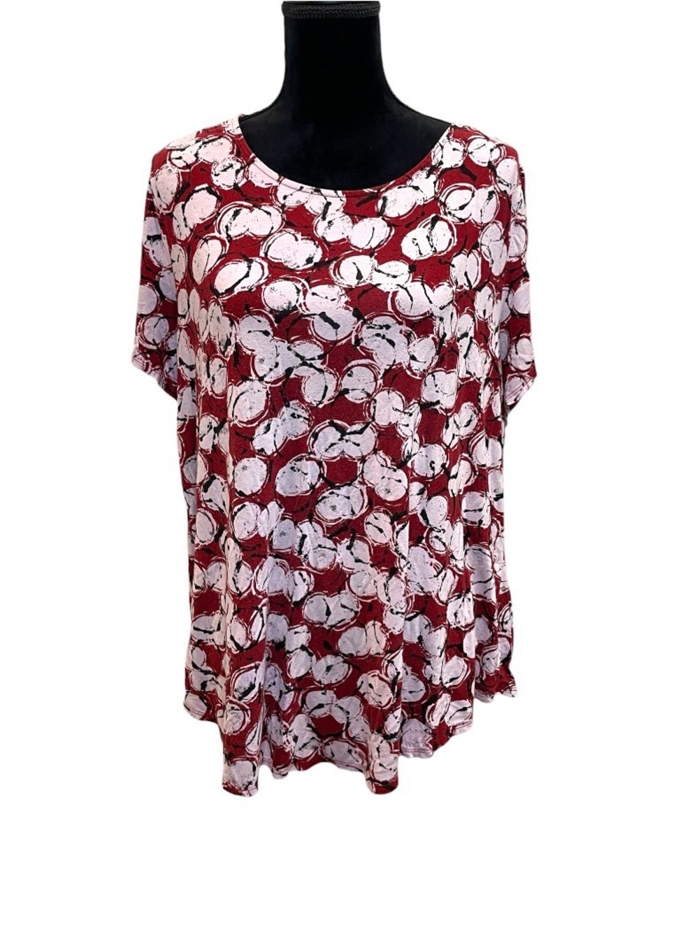 Women's Red and White Printed Short Sleeve Top